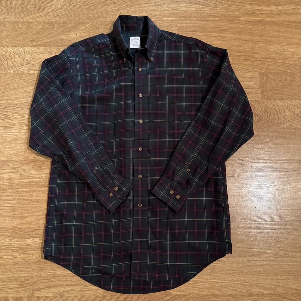 Brooks Brothers 346 NON-IRON Shirt Men's Small Multicolor‎ Plaid Long Sleeve EUC